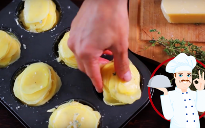 He Takes Potatoes Slices Them Into Thin Layers And Puts Them In A Muffin Pan. When It’s Done YUM!